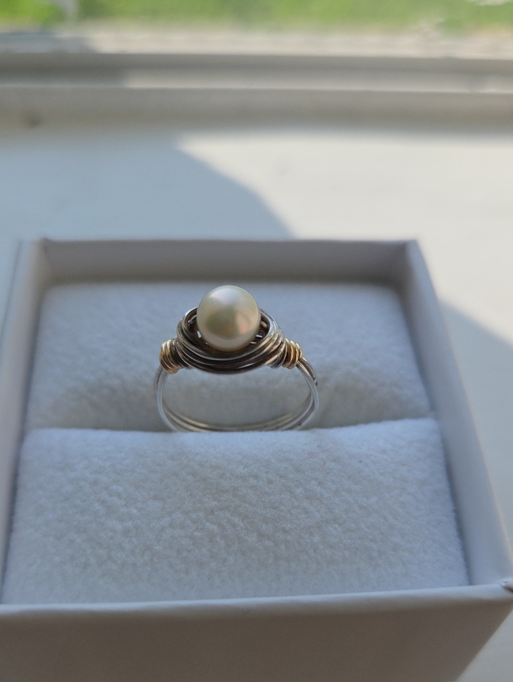 Pearl Wire-Wrap Ring in Silver and Gold